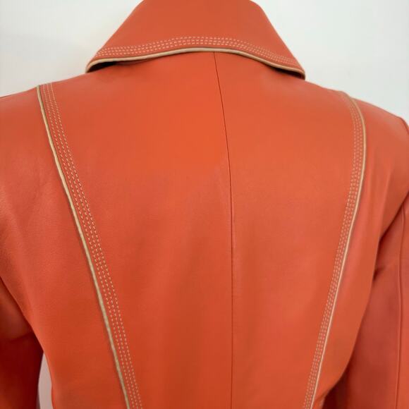 St. John Lamb Leather Jacket Full Zip Peachy Orange with Grommets Size Small - Picture 9 of 16